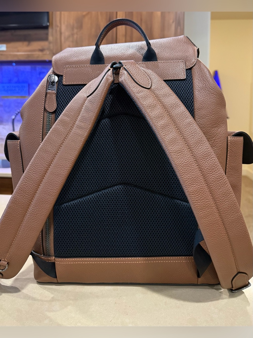 Coach Tan Pebbled Leather Backpack with Buckle Flap - Picture 2 of 3